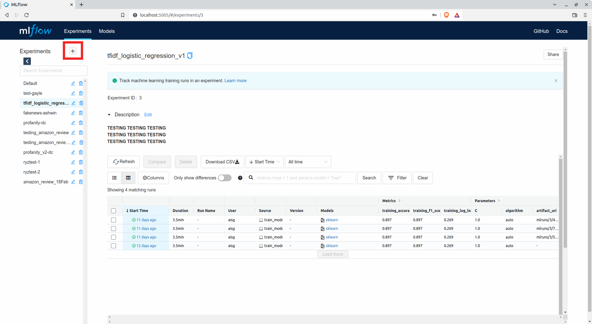 MLflow - Create Experiment (Button)