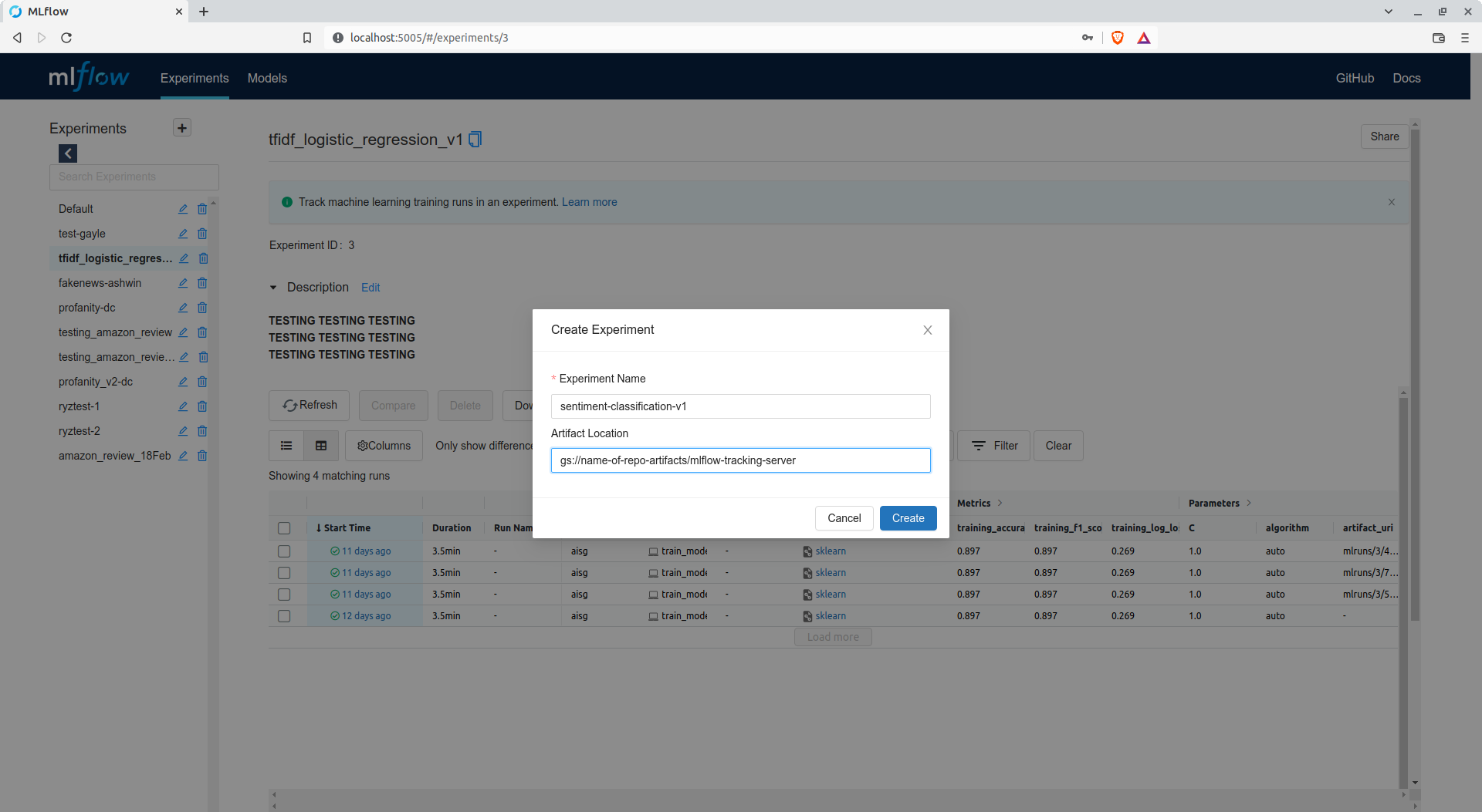 MLflow - Create Experiment (Input)