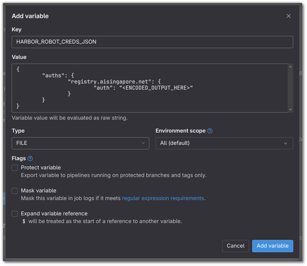 GitLab UI - Set File Variable under CI/CD Settings