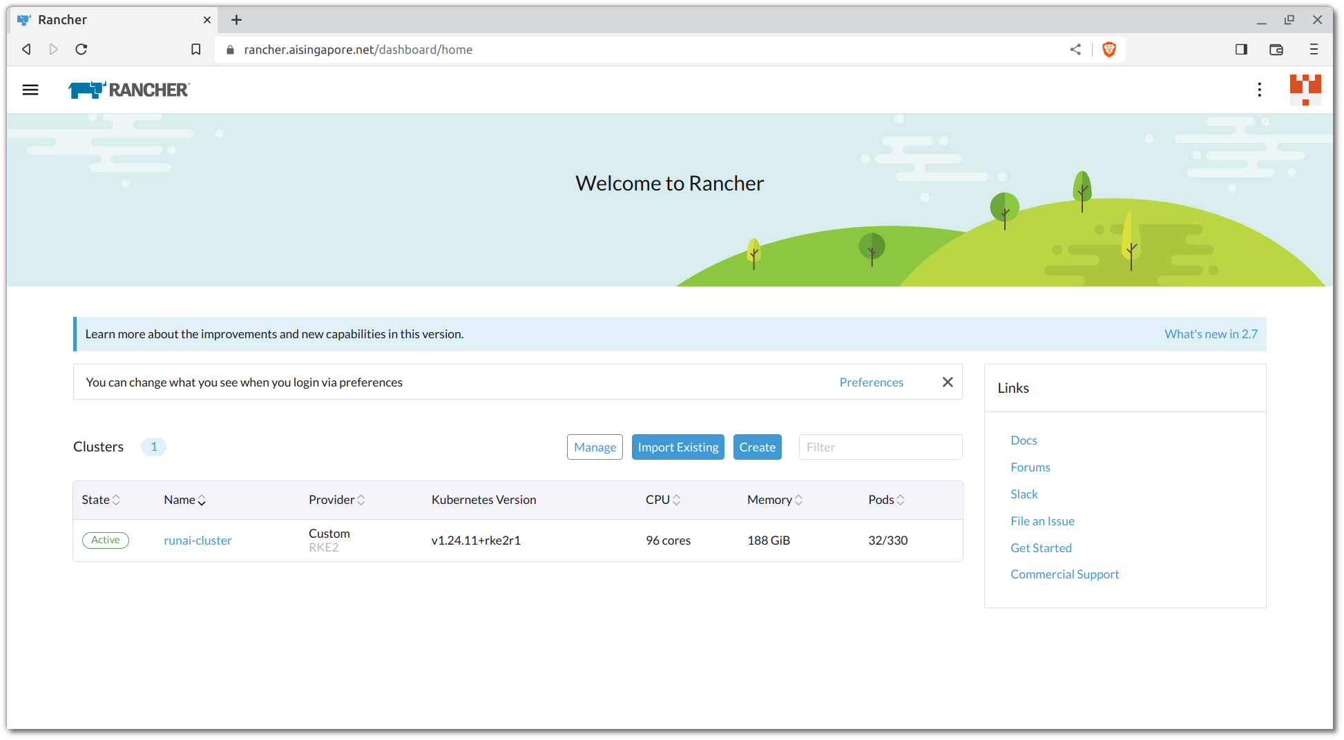 AISG's Rancher Dashboard - Home Dashboard